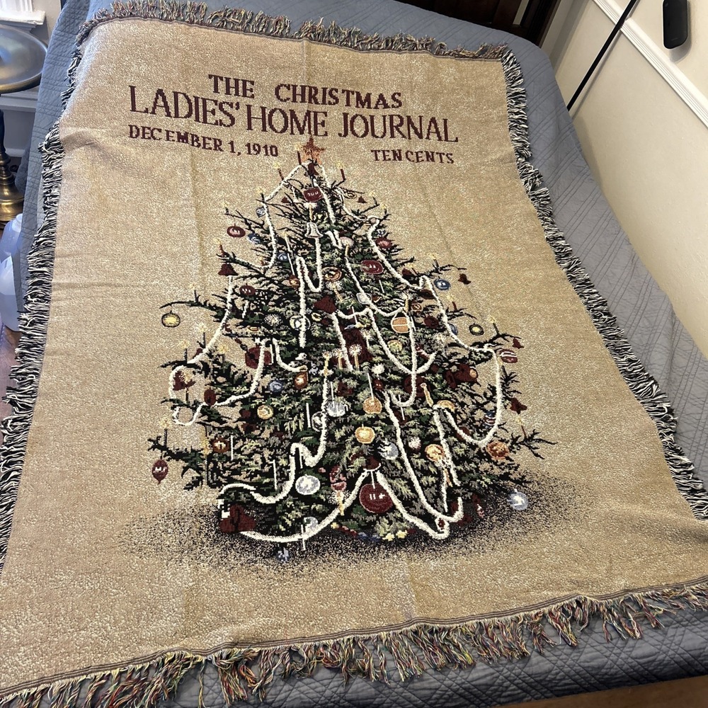 Vintage Ladies Home Journal 1910 Christmas Tree Woven Throw 51x66